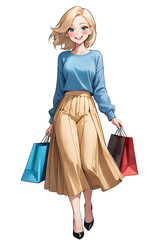 anime girl shopping smiling and happy. Anime style, illustration.