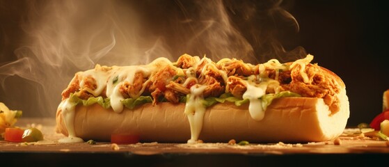 chicken curry sub with pepper jack and cheese - obrazy, fototapety, plakaty