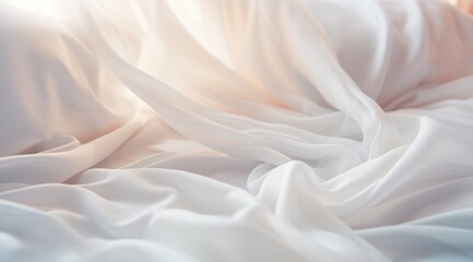 an elegant white sheet is on the bed with light shining on it - obrazy, fototapety, plakaty
