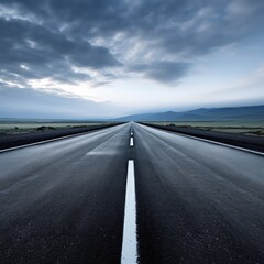 Fototapeta premium Empty highway with road signs arrows on asphalted surface. AI Generated.