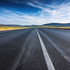 Fototapeta premium Black empty road with marking lines in form of pavement section. AI Generated.