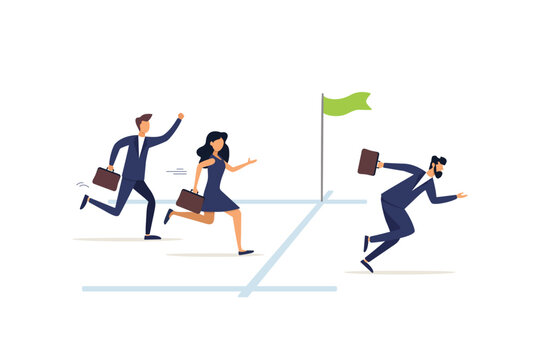 Businessman running extra mile from finish line to ensure success. Go extra miles or extra step ahead the goal, push more effort to ensure succeed, exceed or beyond expectation, dedication concept.