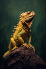 Fototapeta premium a yellow iguana at tree in a dark background created with Generative Ai