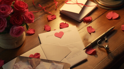 Handwritten love letters and Valentines cards.