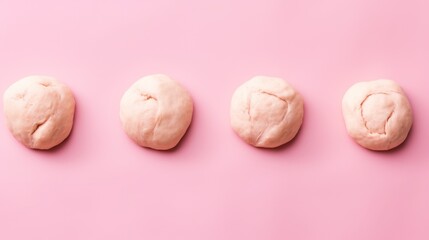 Challah dough in round shapes against a pink background
