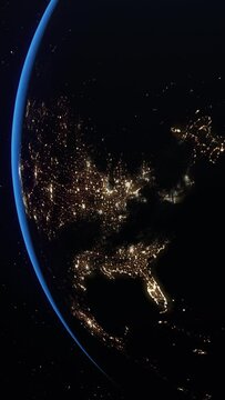 earth night side in space. Vertical design in 9:16 ratio for smartphone and social media.