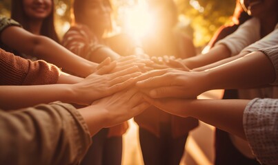 A group of people holding hands in the sunlight Generative AI