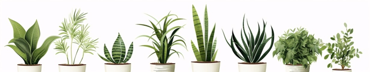 Three Different Green Plants in Pots Generative AI - obrazy, fototapety, plakaty