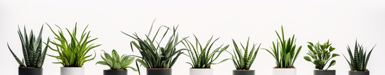 Three Different Types of Green Plants in White Vases Generative AI