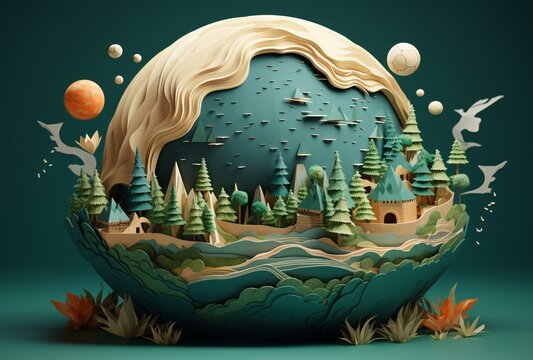 A World of Trees - A Stunning 3D Artwork of a Forest Generative AI