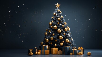 Golden Christmas Tree with Presents Generative AI