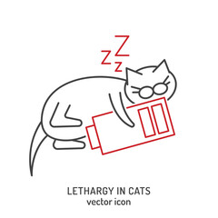 Cat fatigue and lethargy icon. Apathy in cats.