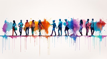 People Walking in Colorful Paint Generative AI