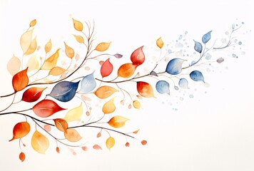 Fototapeta na wymiar Autumn Leaves Watercolor Painting Generative AI