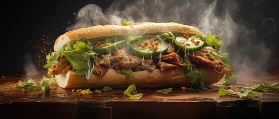 this image shows the sammich sub with smoke coming from it - obrazy, fototapety, plakaty