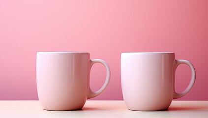 two pink coffee mugs and a pink surface