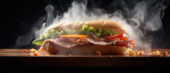 this image shows the sammich sub with smoke coming from it - obrazy, fototapety, plakaty