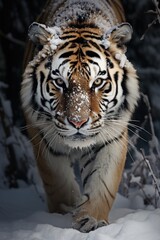 a Siberian tiger in a snowy landscape