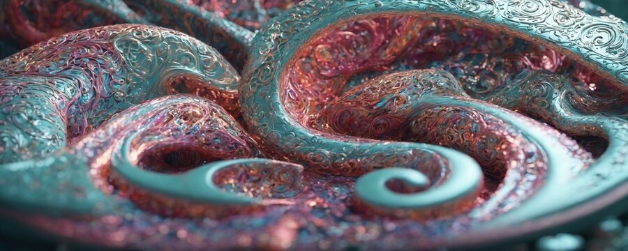 a close up of a cell with a pink and blue pattern