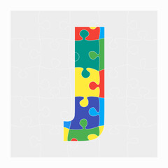Colorful puzzle letter - J. Jigsaw creative font