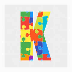 Colorful puzzle letter - K. Jigsaw creative font