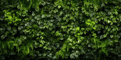 Fototapeta na wymiar High resolution Close up of fresh nature spring bushes wall pattern. Green leaf plant, greenery grass texture background pattern for walllpaper, background Generative AI.