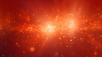 Red abstract glowing bokeh light. Shining star, sun particles and sparks with lens flare effect on red and black background. Sparkling magical dust particles. Christmas con