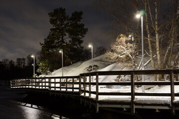Winter snow footpath in night, Axelsberg - Sweden