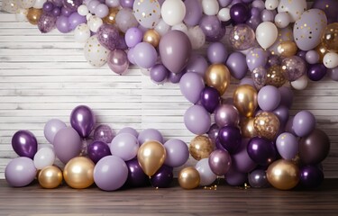 A large collection of purple and gold balloons Generative AI