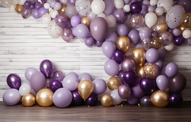 Obraz premium A large collection of purple and gold balloons Generative AI