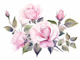 Watercolor illustration of roses bouquet on white background