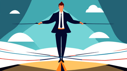 Obraz premium Businessman balancing on a tightrope vektor icon illustation
