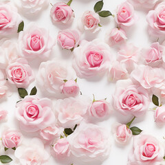 Flowers composition. Seamless pattern made of pink and white roses on white