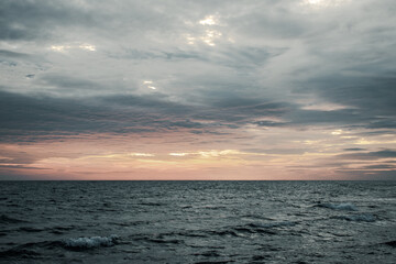 Obraz premium Sunset winter Mediterranean sea landscape photo. Beautiful nature scenery photography
