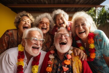 A group of cheerful, vibrant seniors looking at the camera in a group photo