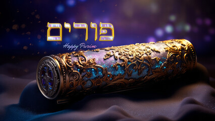 Happy Purim, Jewish Feast. Hebrew Text Purim Sameach. With Esther Scroll, Megillat Esther
AI Generative