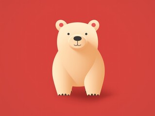 2d funny cute cartoon bear animal, colorful illustration, flat red background
