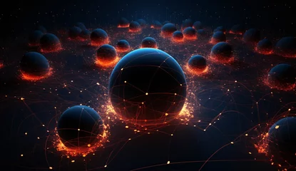 Fotobehang A collection of colorful orbs floating in a dark, swirling void Generative AI © vinod