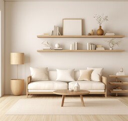 A Clean and Modern Living Room with White Furniture and White Walls Generative AI