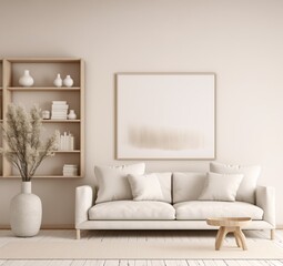 A Clean and Modern Living Room with White Furniture and White Pillows Generative AI