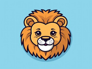 2d funny cute cartoon Lion animal, colorful illustration, flat background