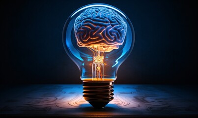 A blue light bulb with a brain inside Generative AI