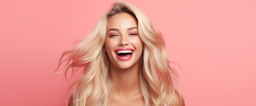 Blonde Woman with Big Smile and Long Hair Generative AI