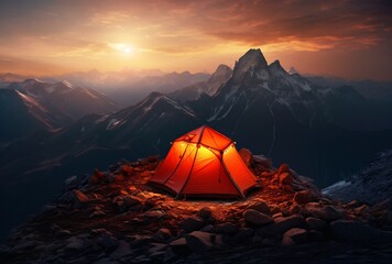 A Tent on a Mountain Generative AI - obrazy, fototapety, plakaty