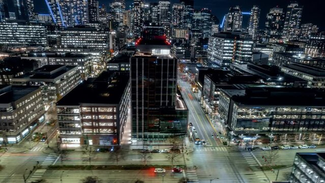 Drone Hyperlapse of Seattle Intersection with City Skyline Buildings