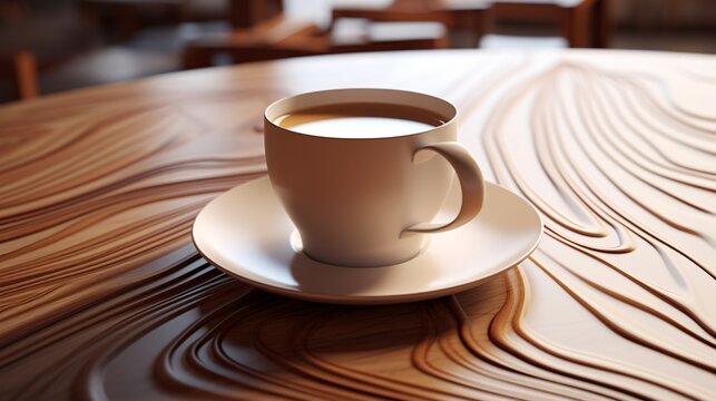A cup of coffee on a wooden table. Generative AI