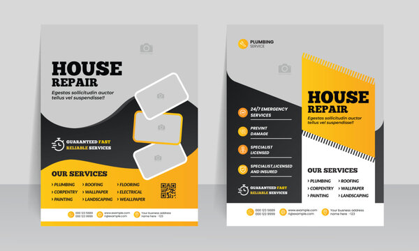 house repair design template with home repair construction handyman plumber service layout brochure page 