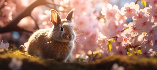 A cute bunny with a pink background Generative AI