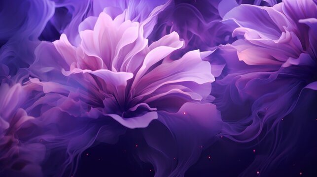  a close up of a bunch of flowers with purple and pink flowers in the middle of the picture and a black background.