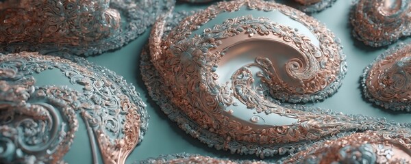 a bunch of silver and copper ornaments